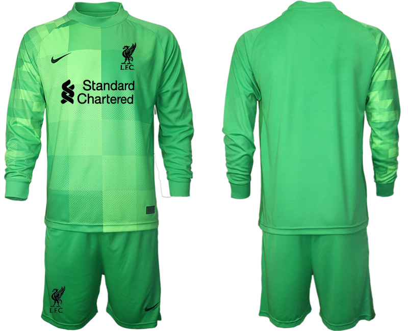 Men 2021-2022 Club Liverpool green goalkeeper Long Sleeve blank Soccer Jersey->liverpool jersey->Soccer Club Jersey